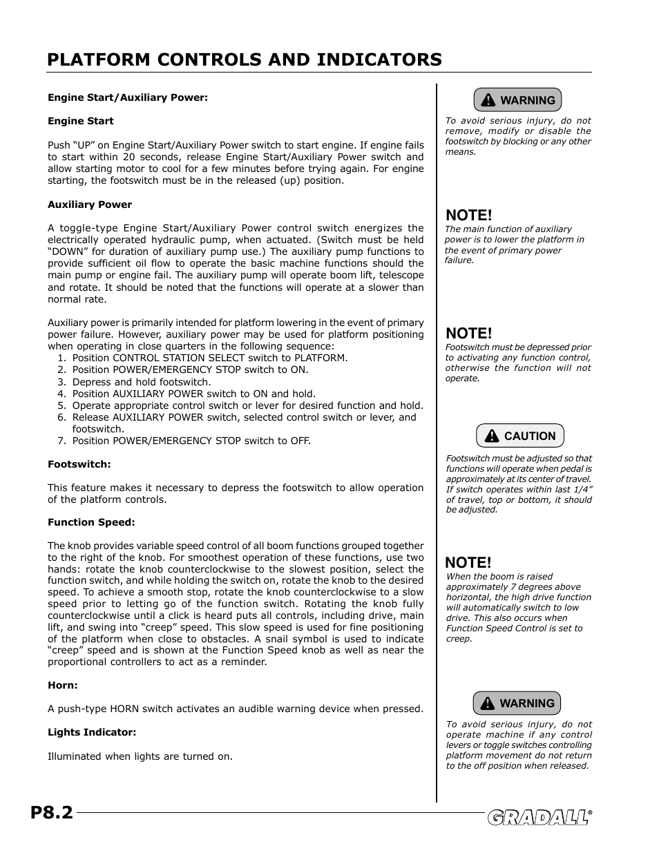 P8.2, Platform controls and indicators | JLG TF6-42 (9150-4003) Operator Manual User Manual | Page 86 / 92