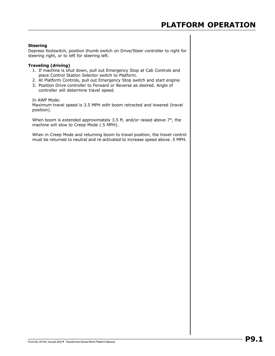 P9.1 platform operation | JLG TF6-42 (9150-4003) Operator Manual User Manual | Page 89 / 92