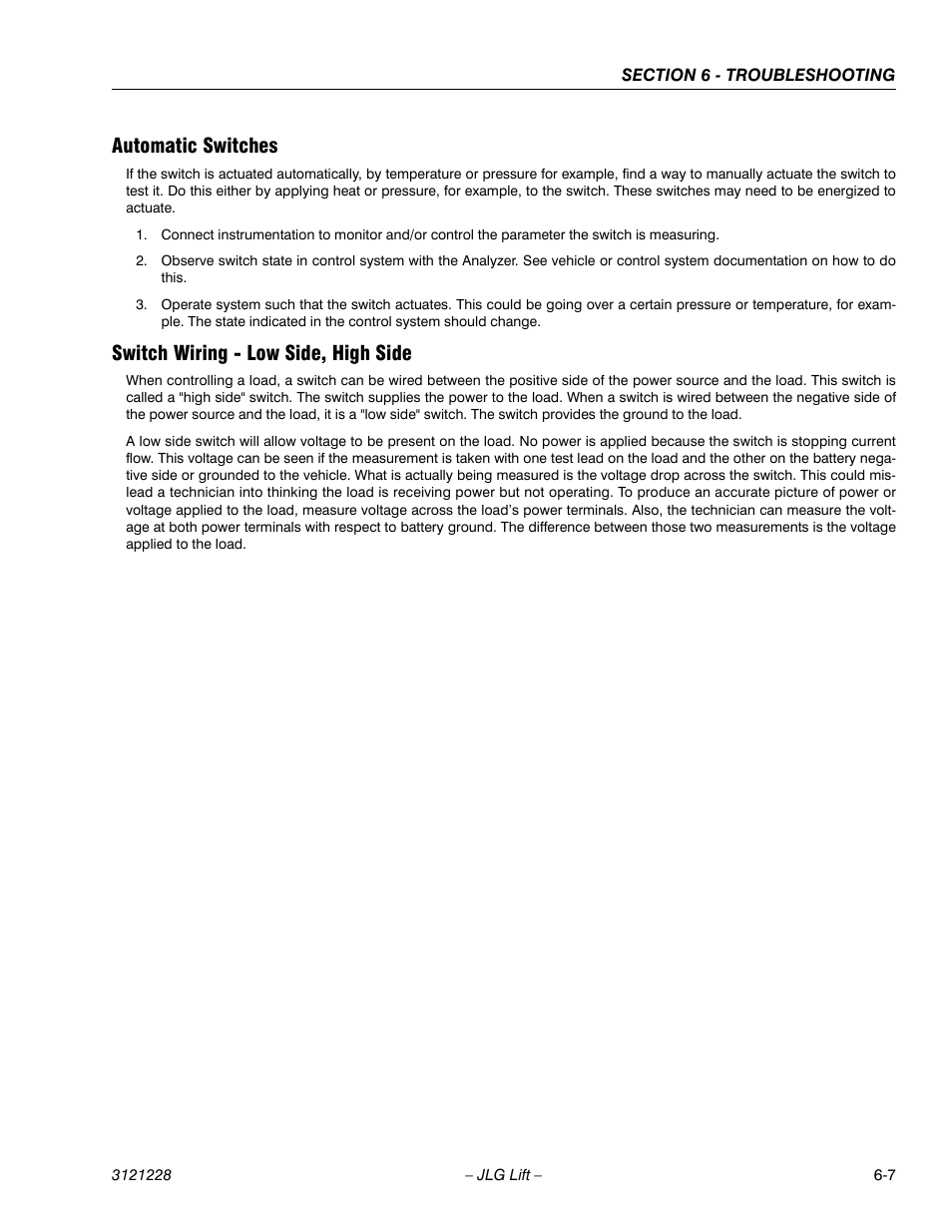 Automatic switches, Switch wiring - low side, high side | JLG 10MSP Service Manual User Manual | Page 111 / 154