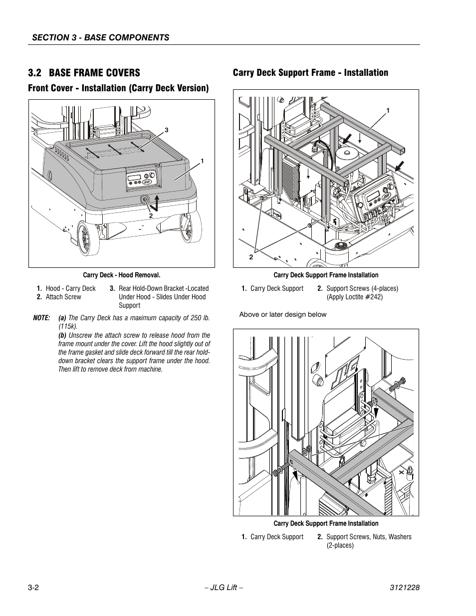 2 base frame covers, Carry deck support frame - installation, 2 base frame covers -2 | Carry deck support frame - installation -2, Front cover - installation (carry deck version) | JLG 10MSP Service Manual User Manual | Page 34 / 154