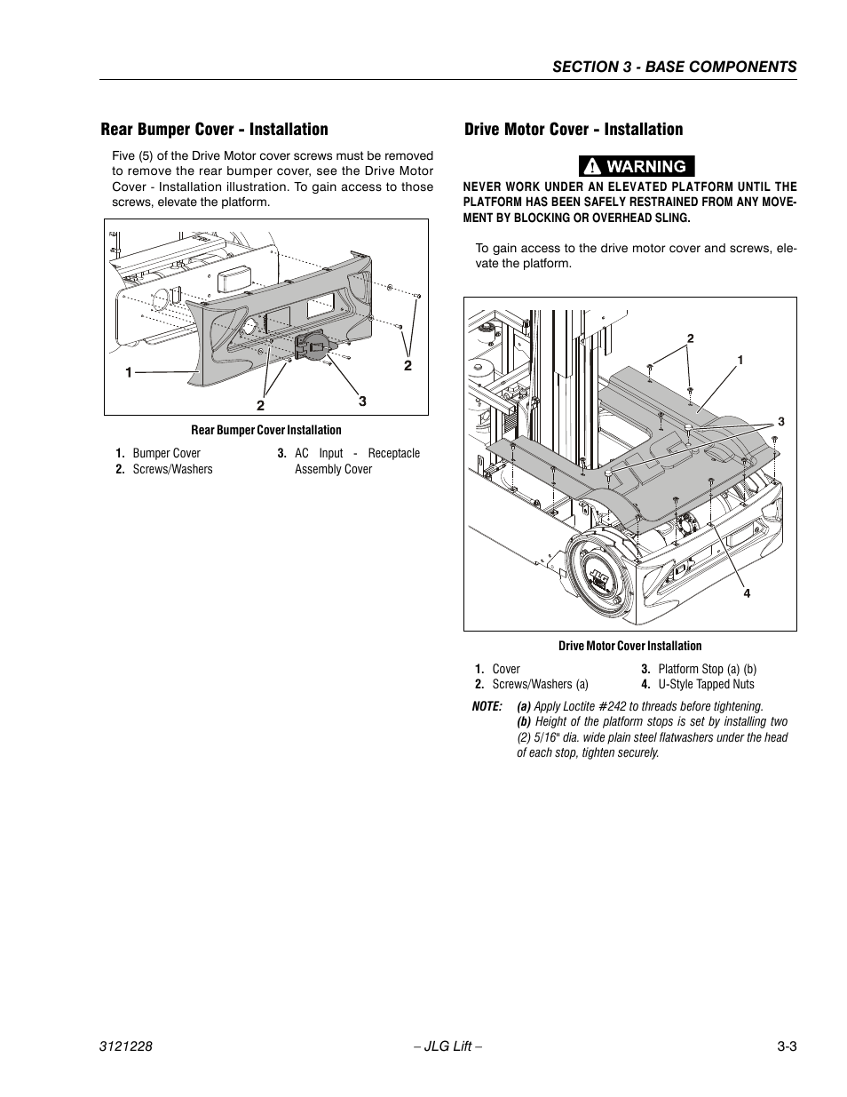 Rear bumper cover - installation, Drive motor cover - installation | JLG 10MSP Service Manual User Manual | Page 35 / 154