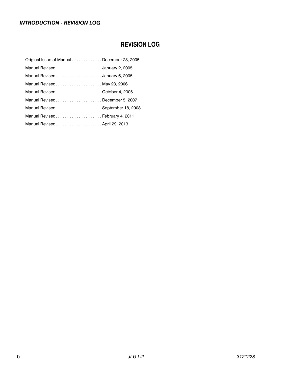 Revision log | JLG 10MSP Service Manual User Manual | Page 4 / 154