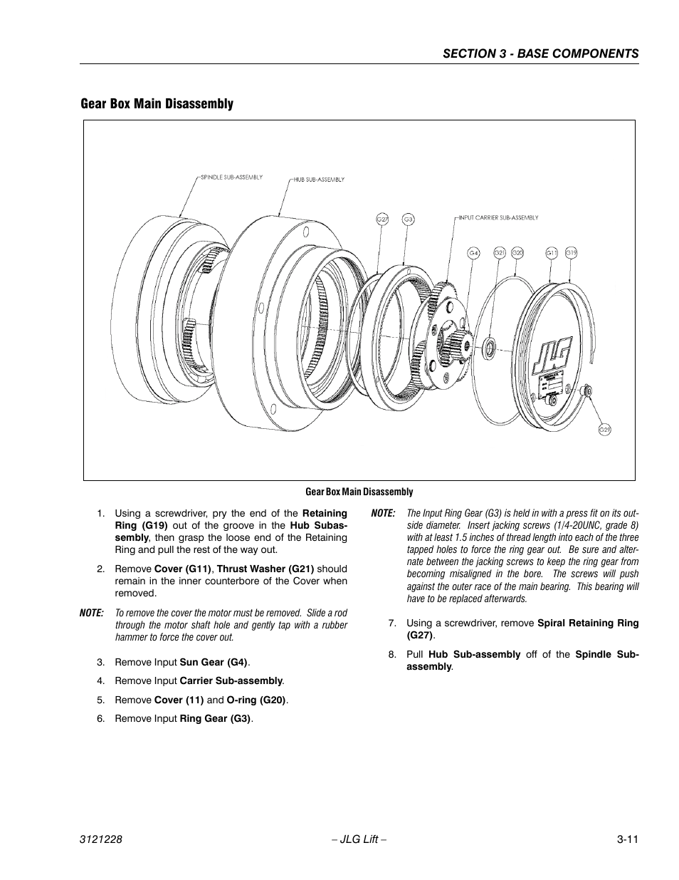 Gear box main disassembly, Gear box main disassembly -11 | JLG 10MSP Service Manual User Manual | Page 43 / 154