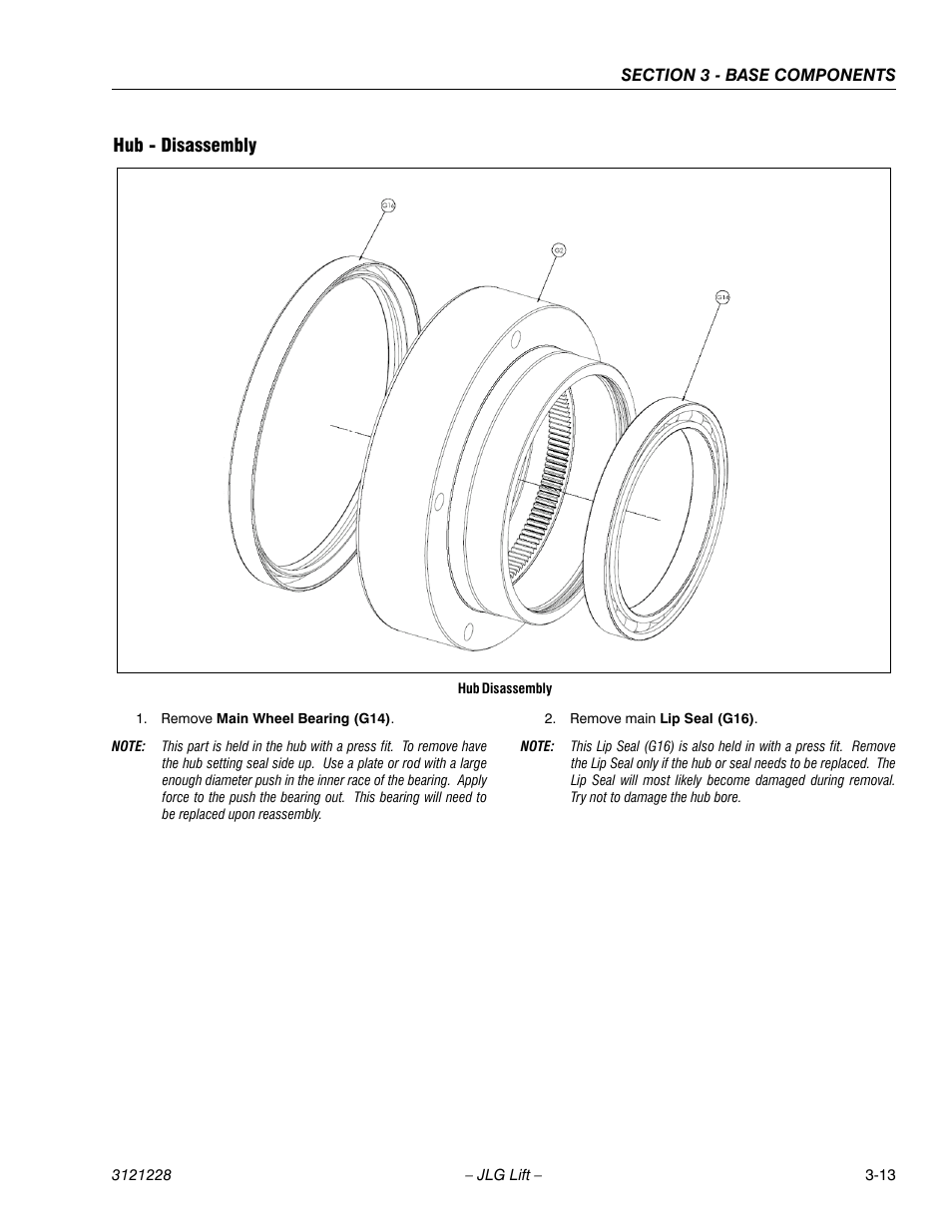 Hub - disassembly, Hub - disassembly -13 | JLG 10MSP Service Manual User Manual | Page 45 / 154