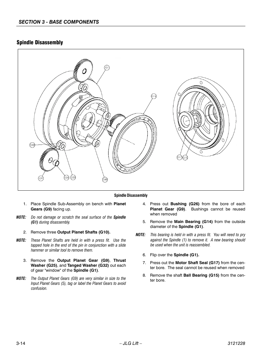 Spindle disassembly, Spindle disassembly -14 | JLG 10MSP Service Manual User Manual | Page 46 / 154