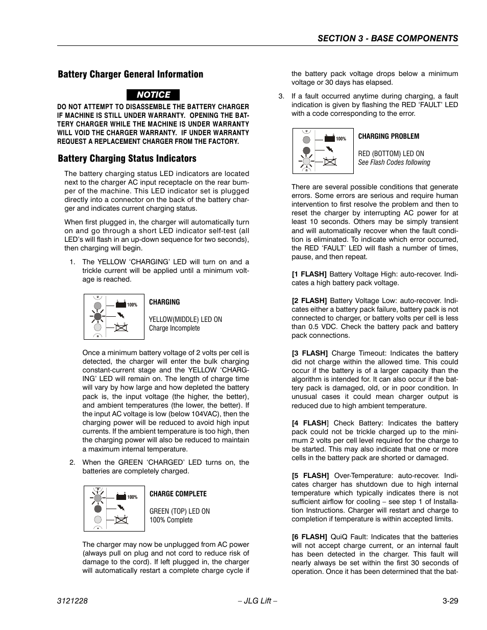 Battery charger general information, Battery charging status indicators | JLG 10MSP Service Manual User Manual | Page 61 / 154