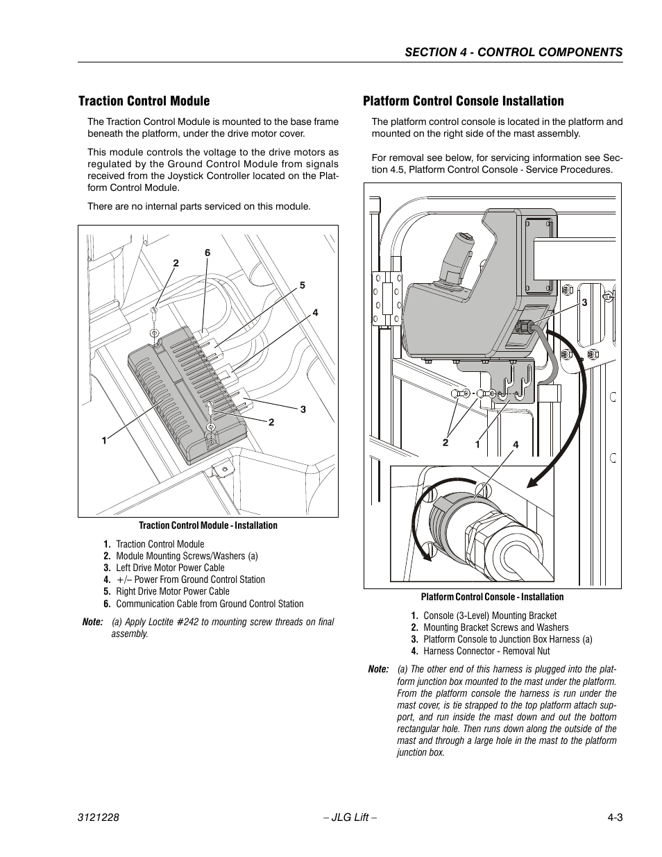 Traction control module, Platform control console installation | JLG 10MSP Service Manual User Manual | Page 67 / 154