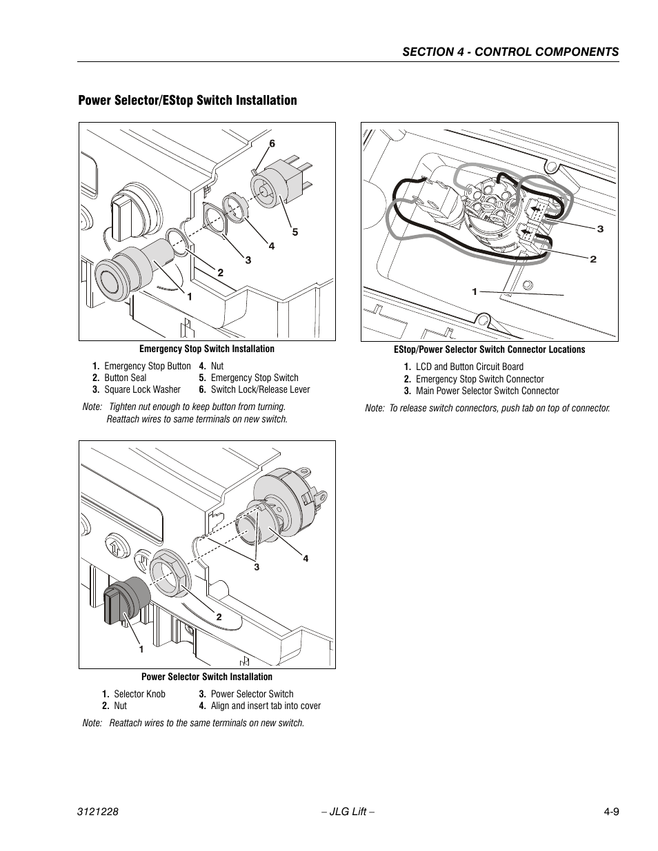 Power selector/estop switch installation, Power selector/estop switch installation -9 | JLG 10MSP Service Manual User Manual | Page 73 / 154