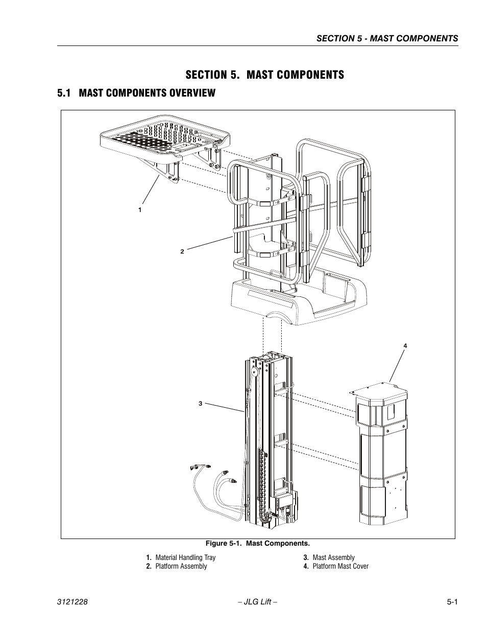 Section 5. mast components, 1 mast components overview, Section 5 - mast components | 1 mast components overview -1, Mast components -1 | JLG 10MSP Service Manual User Manual | Page 83 / 154