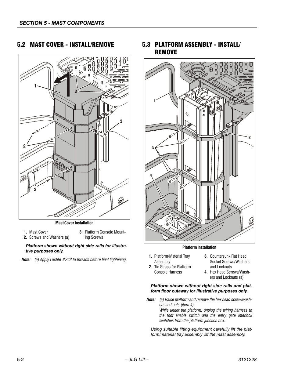 2 mast cover - install/remove, 3 platform assembly - install/ remove | JLG 10MSP Service Manual User Manual | Page 84 / 154