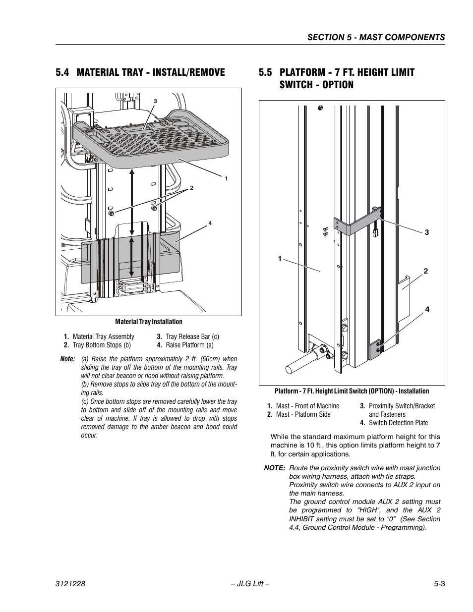 4 material tray - install/remove, 5 platform - 7 ft. height limit switch - option | JLG 10MSP Service Manual User Manual | Page 85 / 154