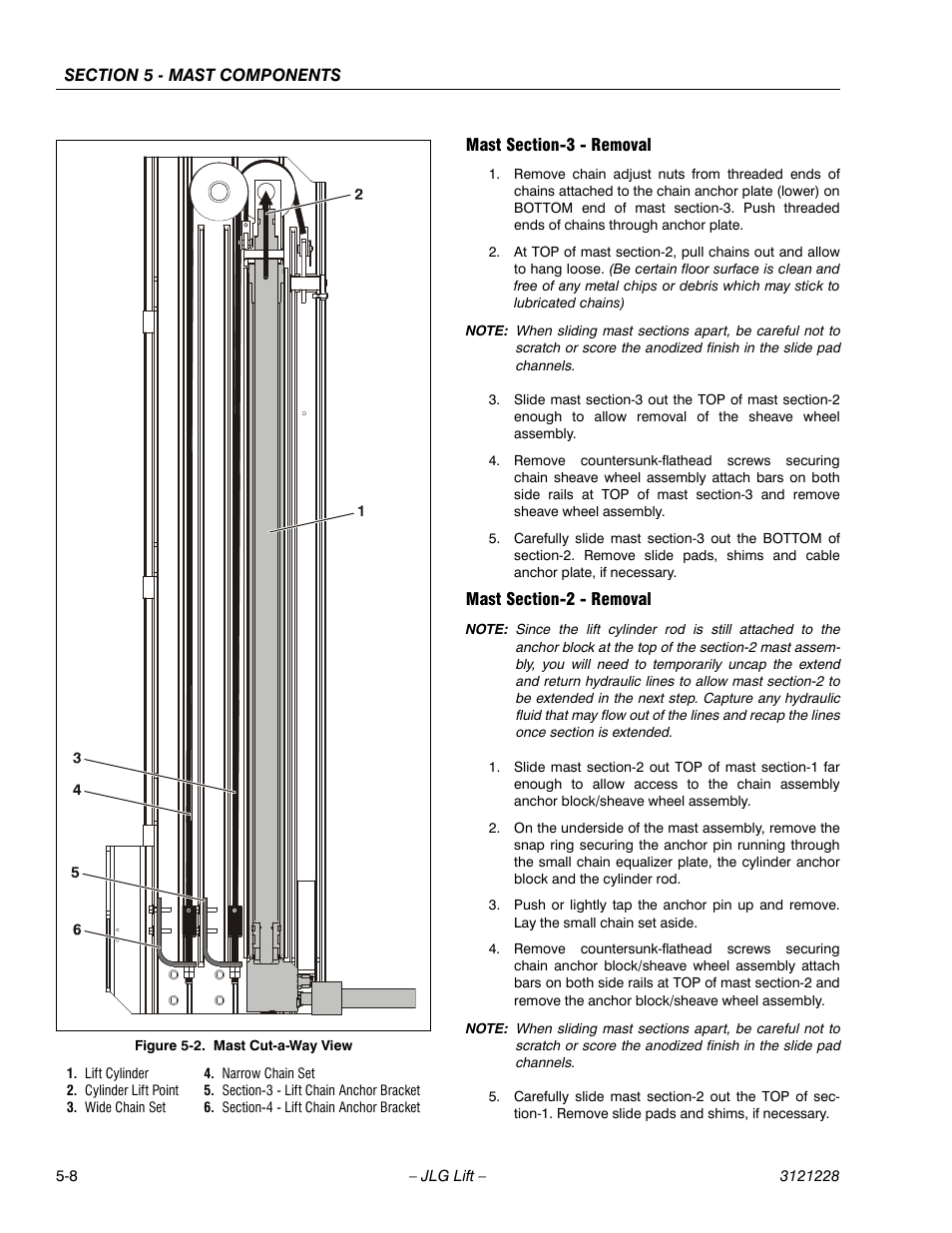 Mast section-3 - removal, Mast section-2 - removal, Mast cut-a-way view -8 | JLG 10MSP Service Manual User Manual | Page 90 / 154