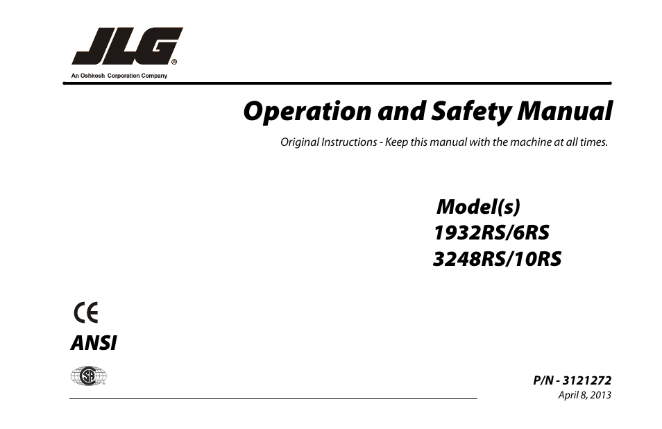JLG 3248RS/10RS Operator Manual User Manual | 98 pages