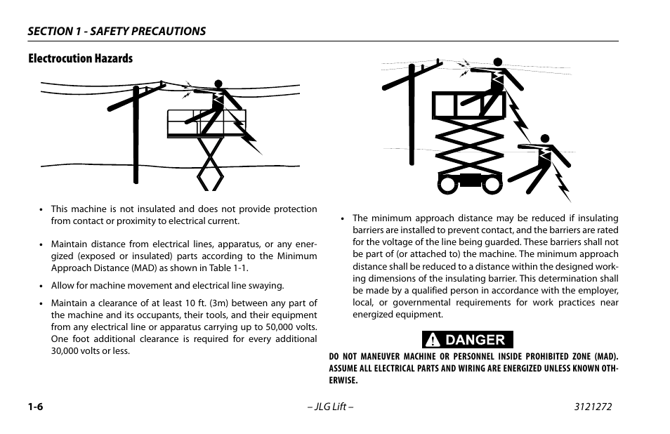 Electrocution hazards, Electrocution hazards -6 | JLG 3248RS/10RS Operator Manual User Manual | Page 16 / 98