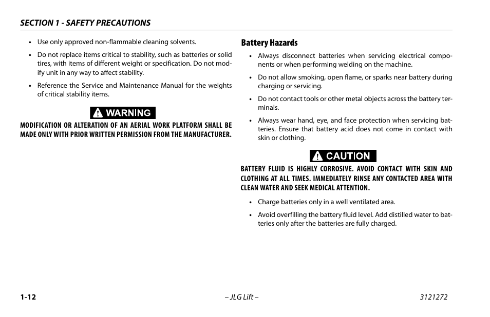 Battery hazards, Battery hazards -12 | JLG 3248RS/10RS Operator Manual User Manual | Page 22 / 98