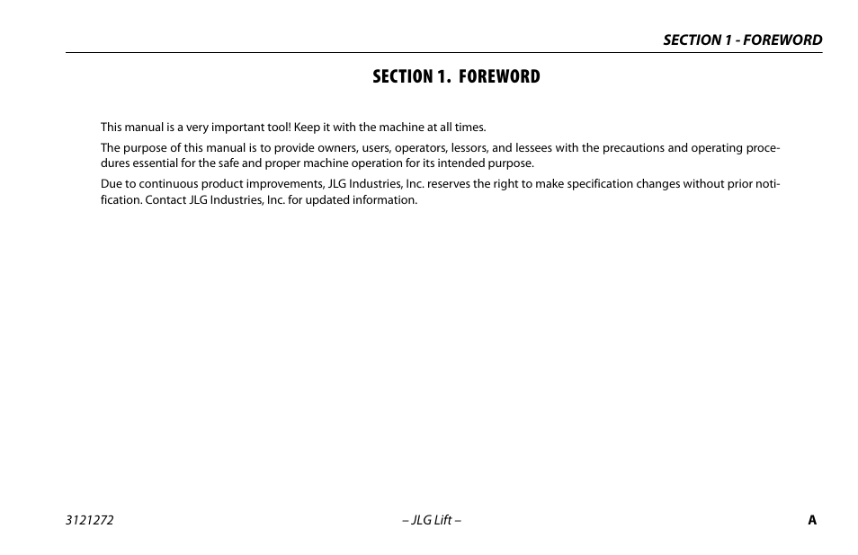 Section 1. foreword | JLG 3248RS/10RS Operator Manual User Manual | Page 3 / 98