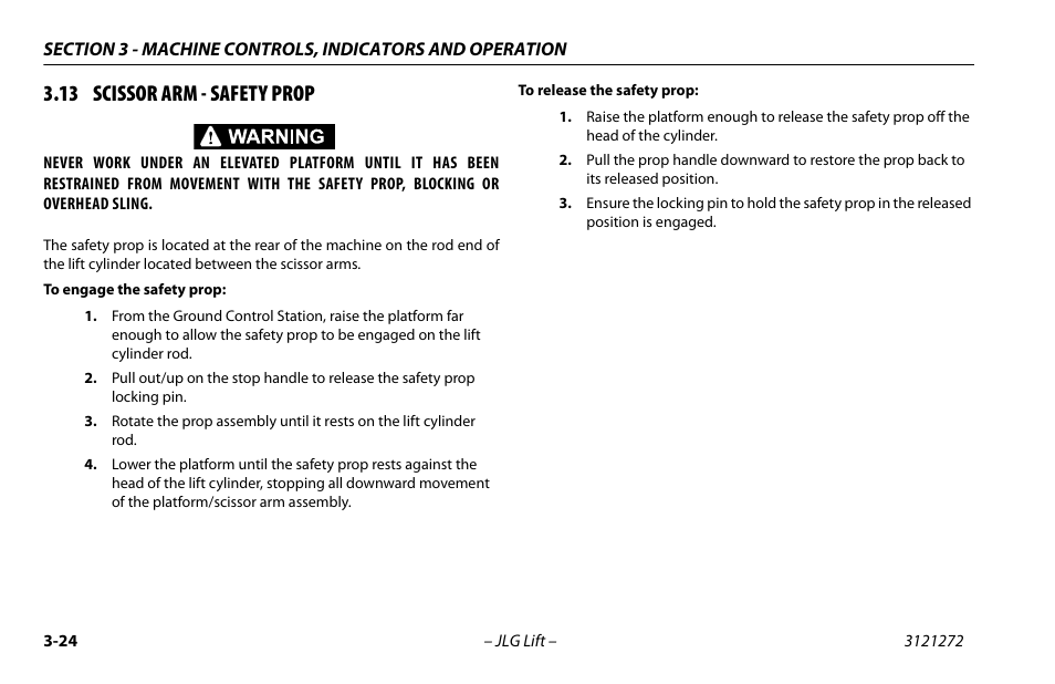 13 scissor arm - safety prop, 13 scissor arm - safety prop -24 | JLG 3248RS/10RS Operator Manual User Manual | Page 56 / 98