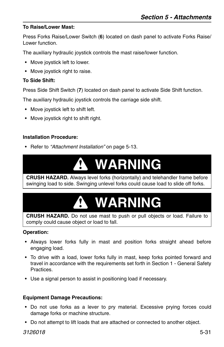 Warning | JLG G12-55A Operator Manual User Manual | Page 105 / 164