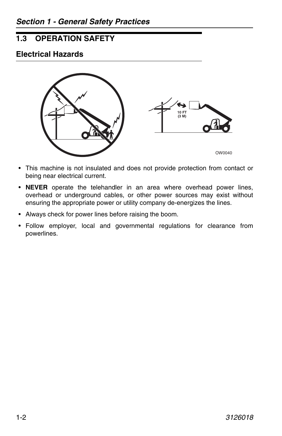 3 operation safety, Electrical hazards, 3 operation safety -2 | Electrical hazards -2, 3 operation safety electrical hazards | JLG G12-55A Operator Manual User Manual | Page 12 / 164