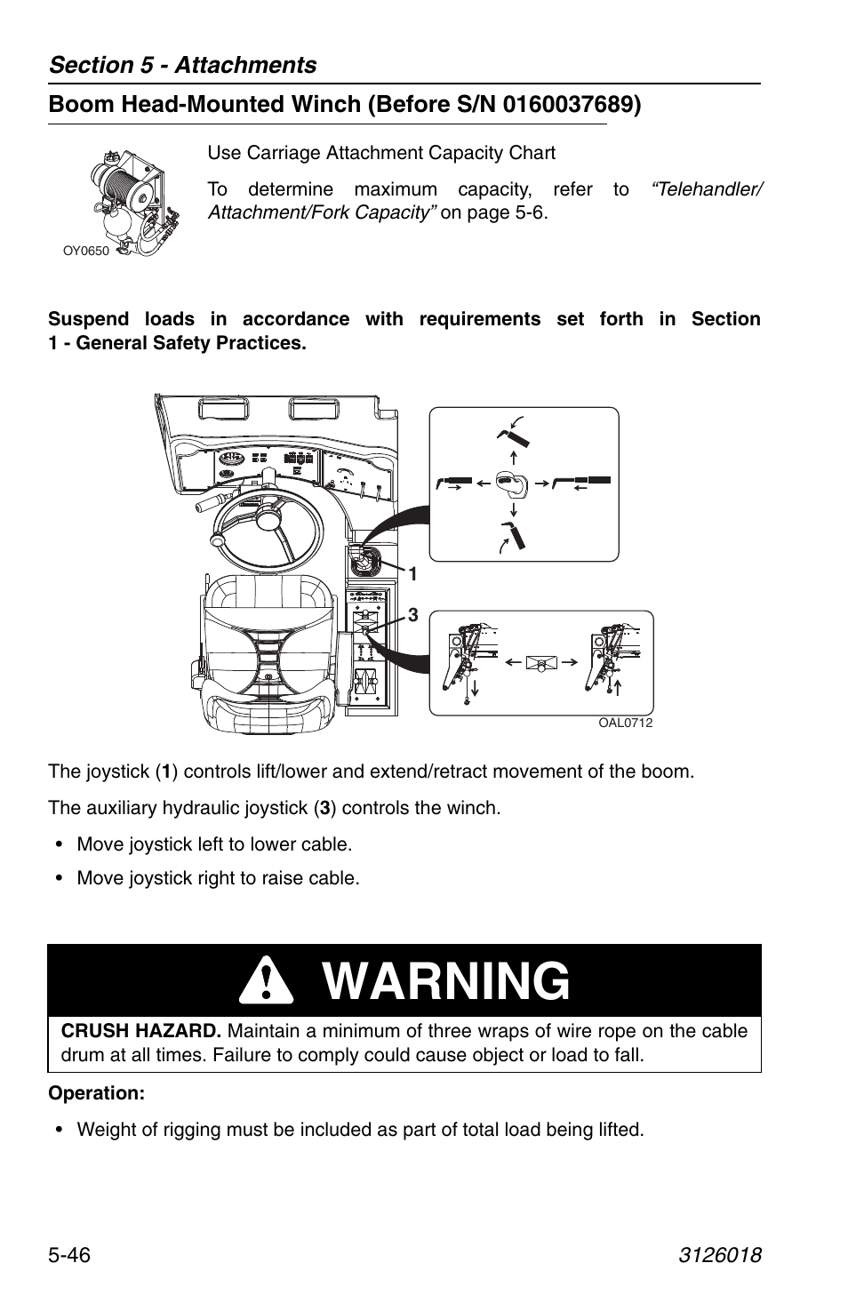 Boom head-mounted winch (before s/n 0160037689), Warning | JLG G12-55A Operator Manual User Manual | Page 120 / 164
