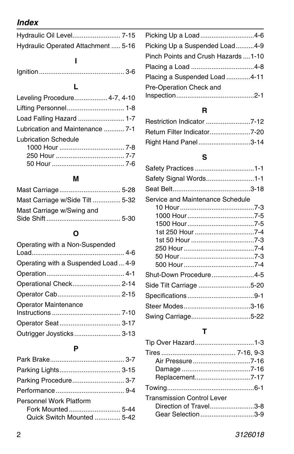 Index | JLG G12-55A Operator Manual User Manual | Page 156 / 164