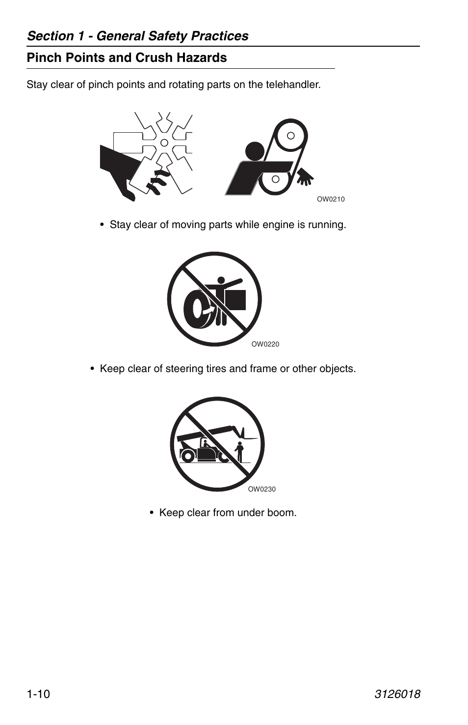 Pinch points and crush hazards, Pinch points and crush hazards -10 | JLG G12-55A Operator Manual User Manual | Page 20 / 164