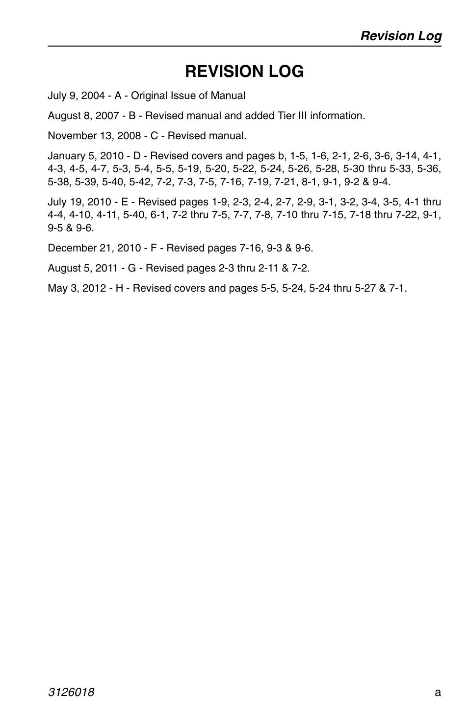 Revision log | JLG G12-55A Operator Manual User Manual | Page 3 / 164