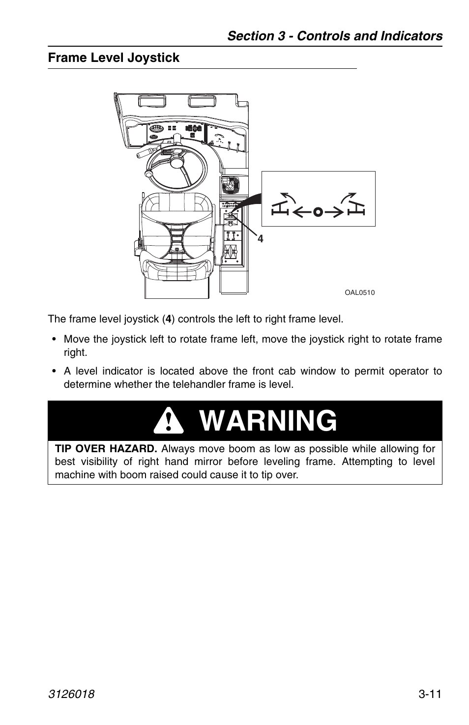 Frame level joystick, Frame level joystick -11, Warning | JLG G12-55A Operator Manual User Manual | Page 51 / 164