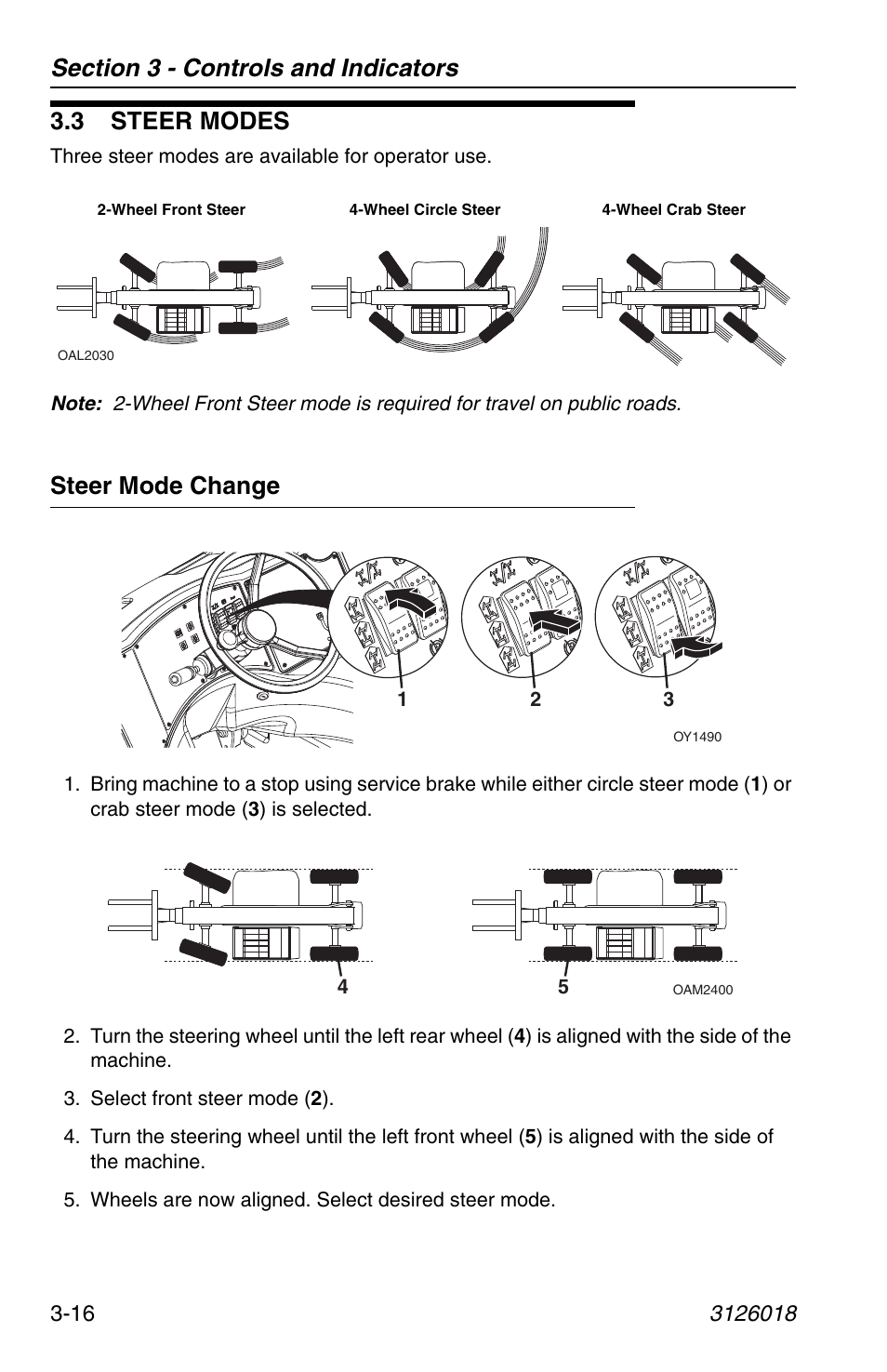 3 steer modes, Steer mode change, 3 steer modes -16 | Steer mode change -16 | JLG G12-55A Operator Manual User Manual | Page 56 / 164