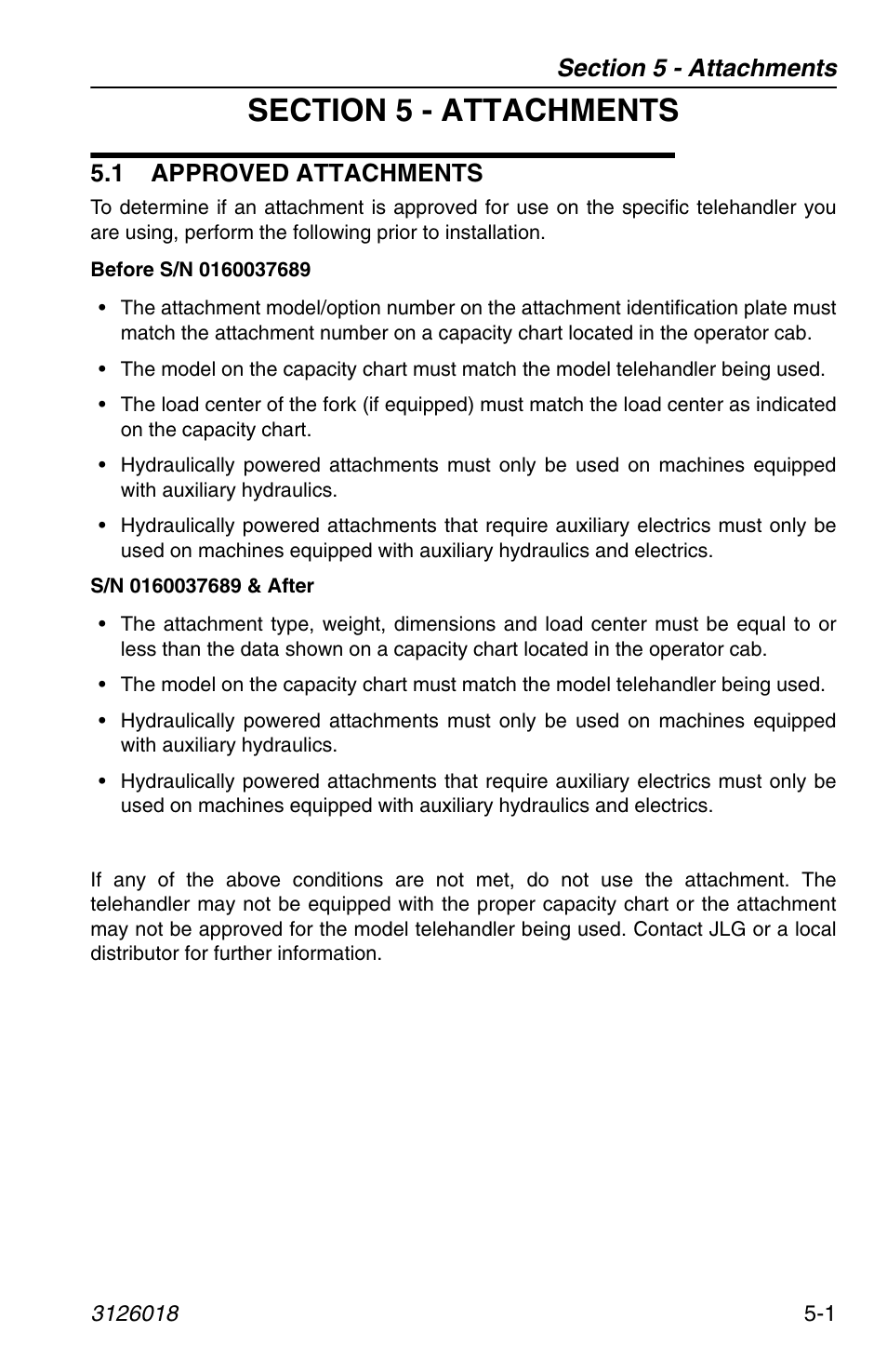 Section 5 - attachments, 1 approved attachments, 1 approved attachments -1 | D section 5 - attachments | JLG G12-55A Operator Manual User Manual | Page 75 / 164