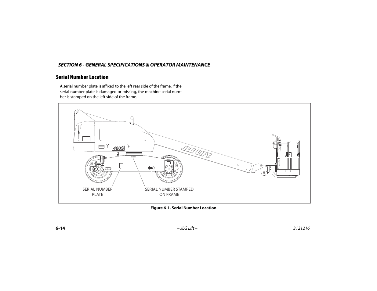 Serial number location, Serial number location -14 | JLG 460SJ Operator Manual User Manual | Page 110 / 148