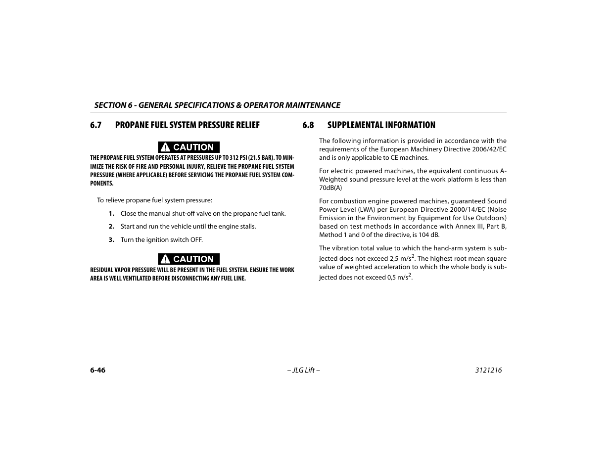 7 propane fuel system pressure relief, 8 supplemental information | JLG 460SJ Operator Manual User Manual | Page 142 / 148