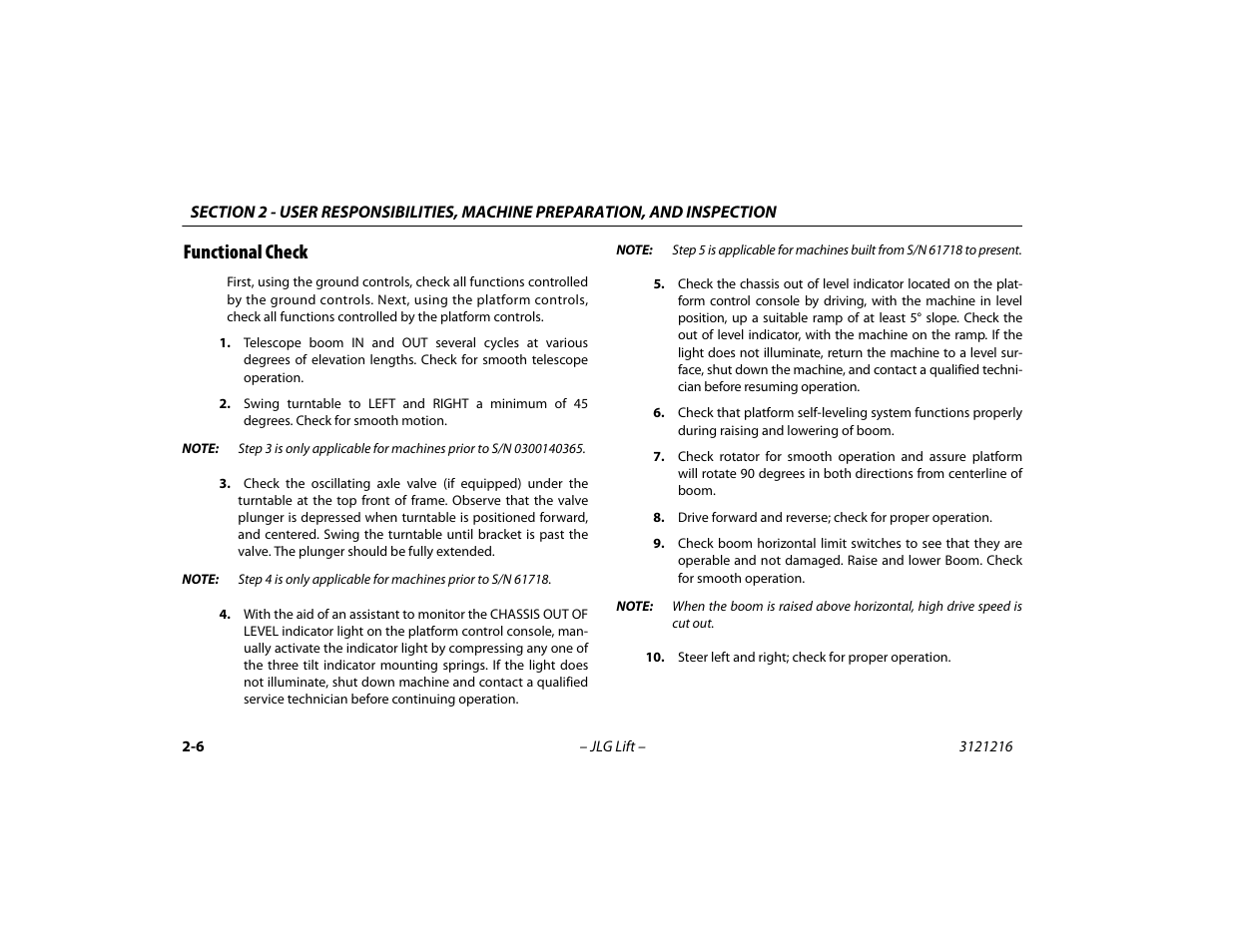 Functional check, Functional check -6 | JLG 460SJ Operator Manual User Manual | Page 32 / 148