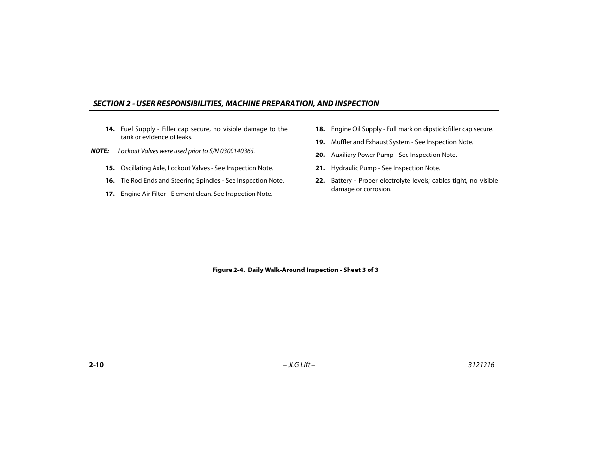 Daily walk-around inspection - sheet 3 of 3 -10 | JLG 460SJ Operator Manual User Manual | Page 36 / 148