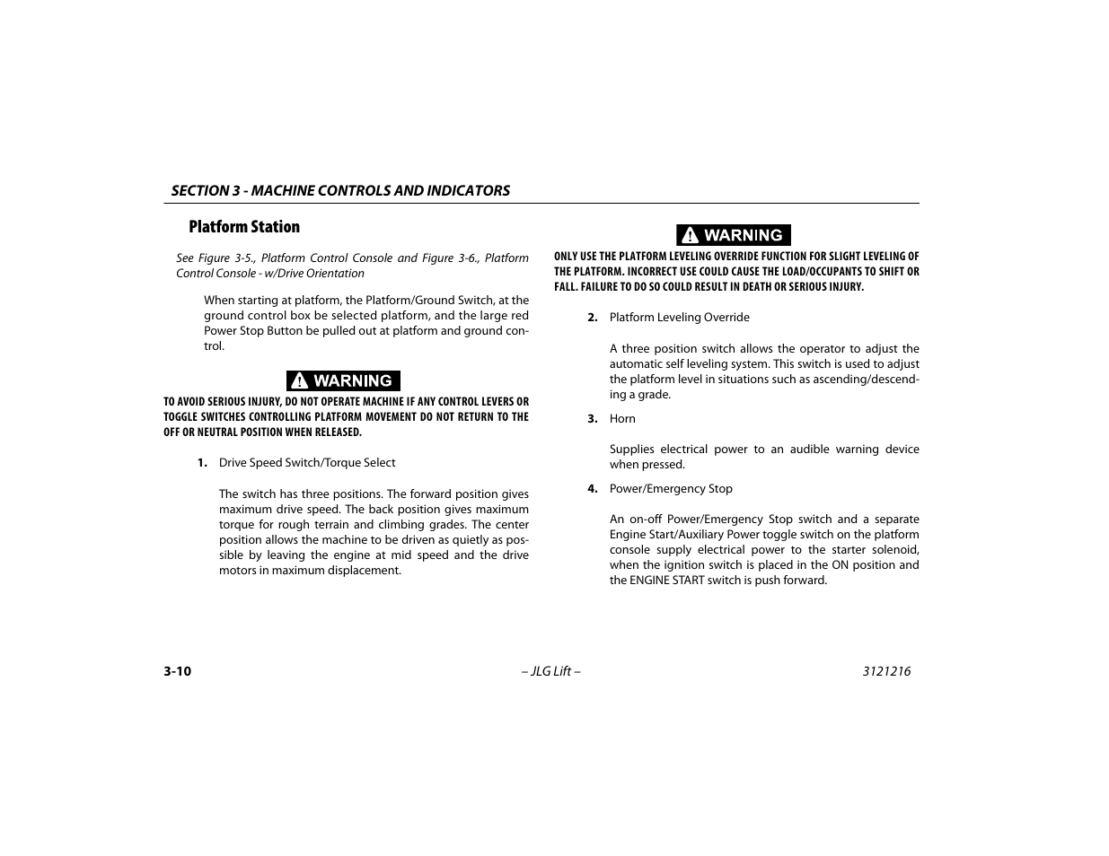 Platform station, Platform station -10 | JLG 460SJ Operator Manual User Manual | Page 48 / 148