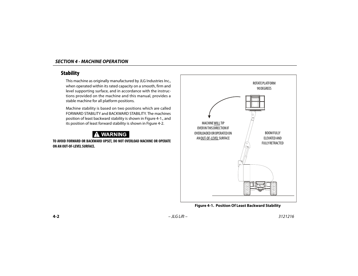 Stability, Stability -2, Position of least backward stability -2 | JLG 460SJ Operator Manual User Manual | Page 60 / 148