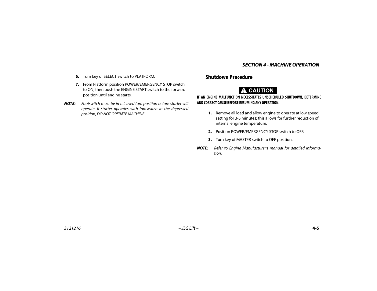 Shutdown procedure, Shutdown procedure -5 | JLG 460SJ Operator Manual User Manual | Page 63 / 148