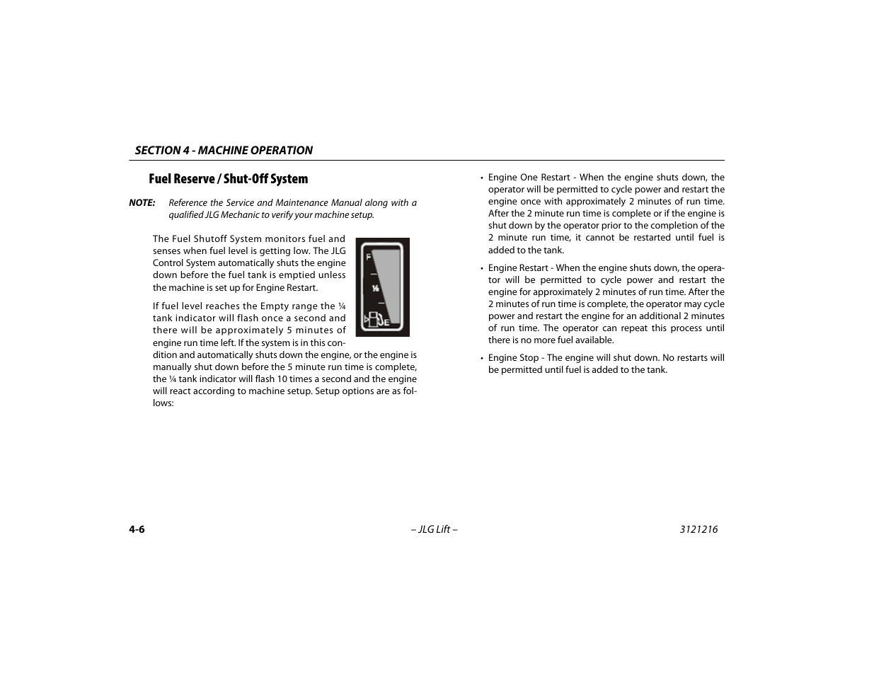 Fuel reserve / shut-off system | JLG 460SJ Operator Manual User Manual | Page 64 / 148