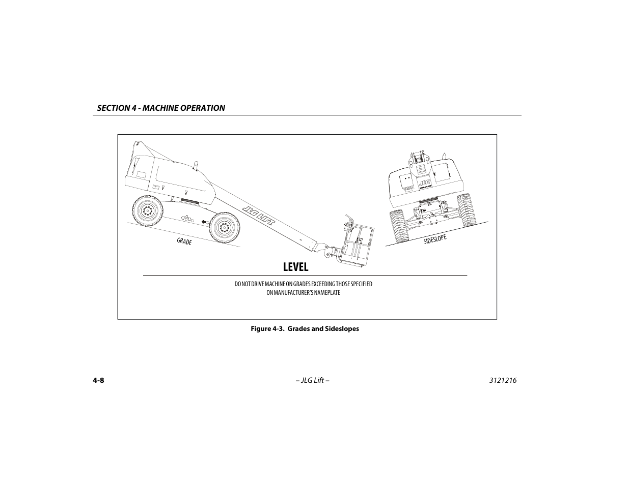 Grades and sideslopes -8, Level | JLG 460SJ Operator Manual User Manual | Page 66 / 148