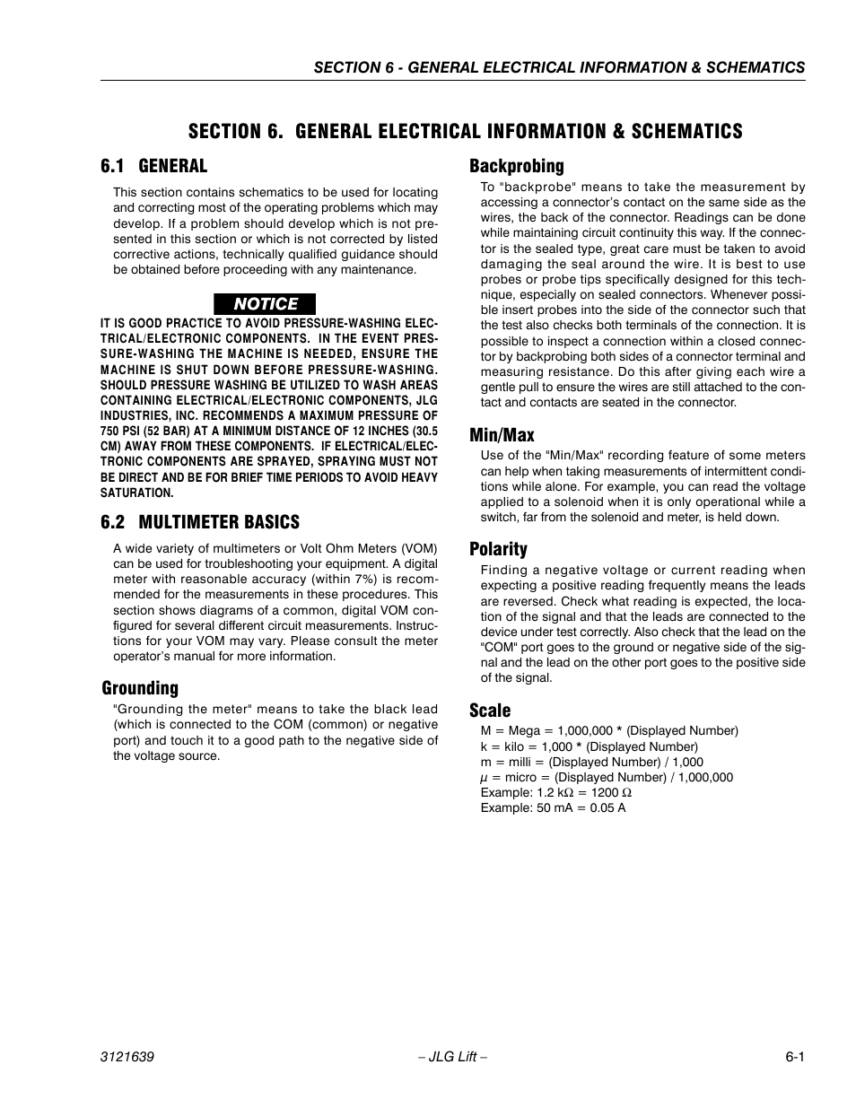 General -1, Multimeter basics -1 | JLG M4069 Service Manual User Manual | Page 113 / 138
