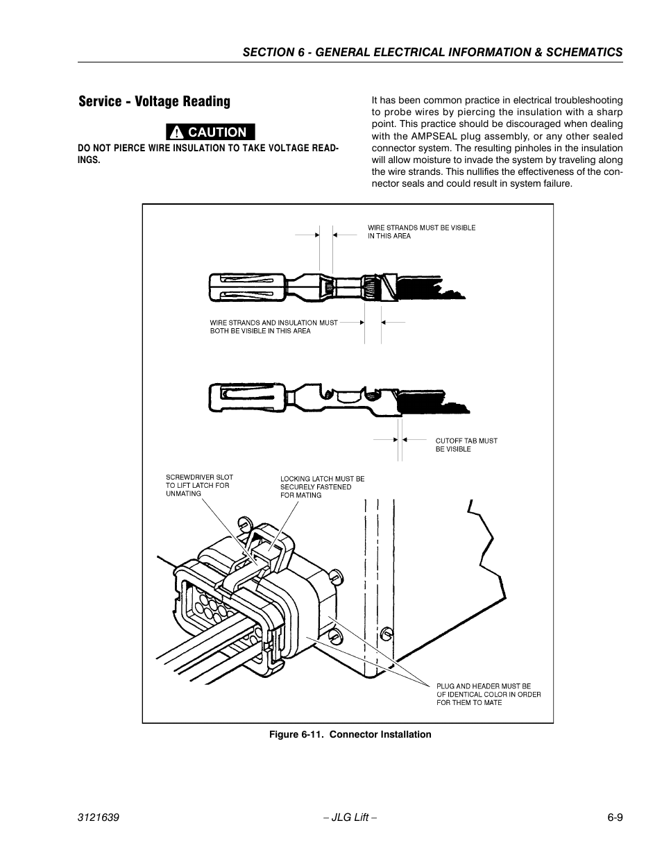 Service - voltage reading -9, Connector installation -9, Service - voltage reading | JLG M4069 Service Manual User Manual | Page 121 / 138