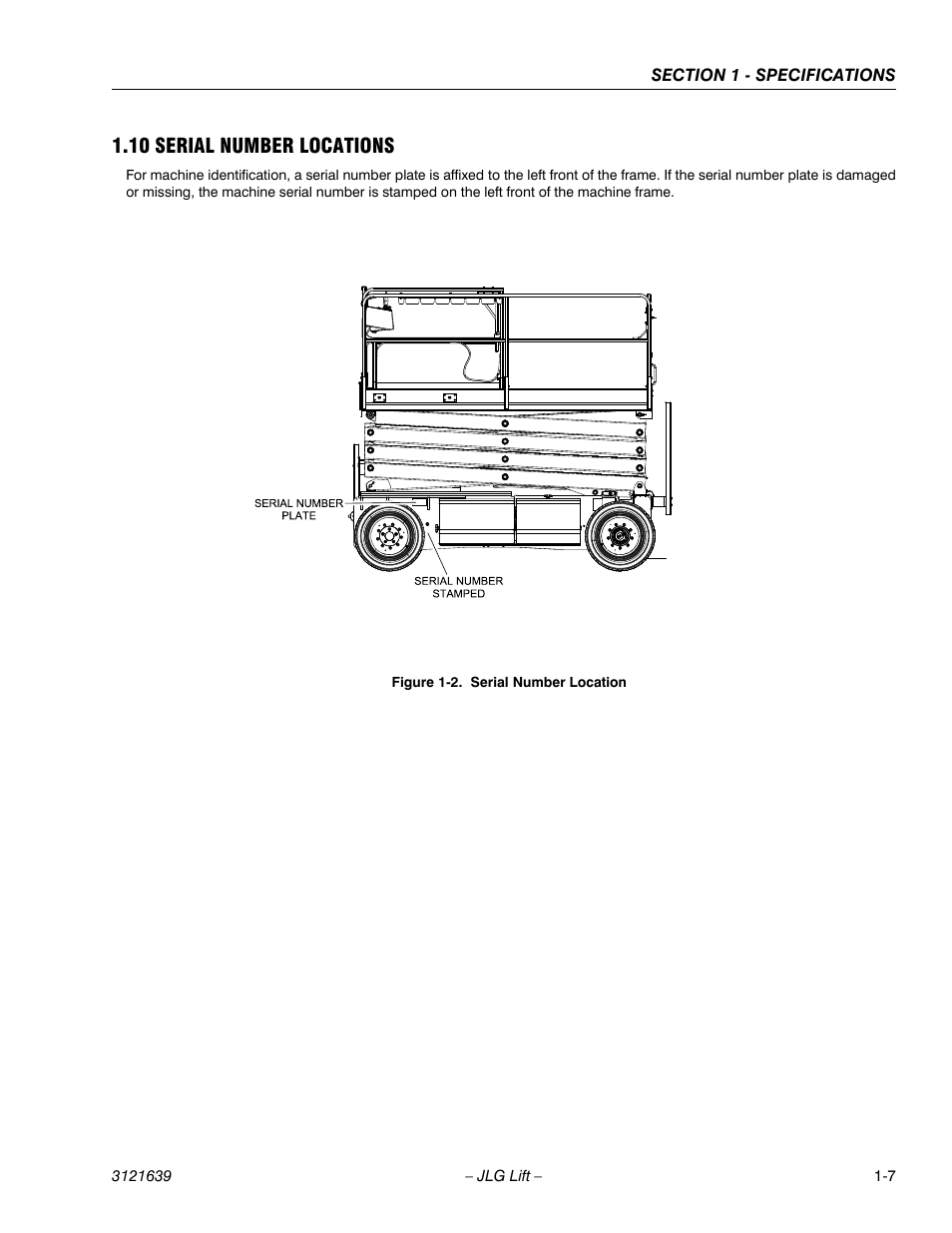 Serial number locations -7, Serial number location -7, 10 serial number locations | JLG M4069 Service Manual User Manual | Page 19 / 138