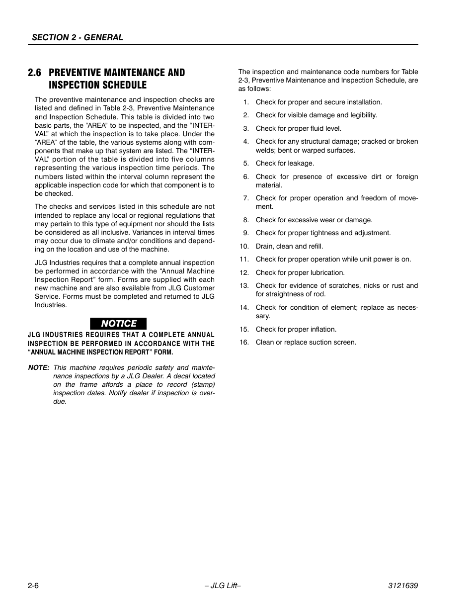Preventive maintenance and inspection schedule -6, 6 preventive maintenance and inspection schedule | JLG M4069 Service Manual User Manual | Page 30 / 138