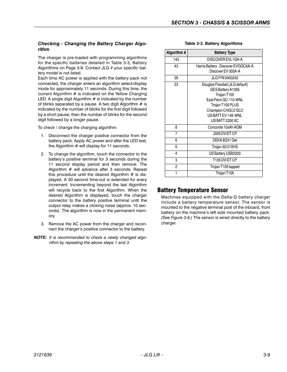 Battery temperature sensor -9, Battery algorithms -9, Battery temperature sensor | JLG M4069 Service Manual User Manual | Page 41 / 138