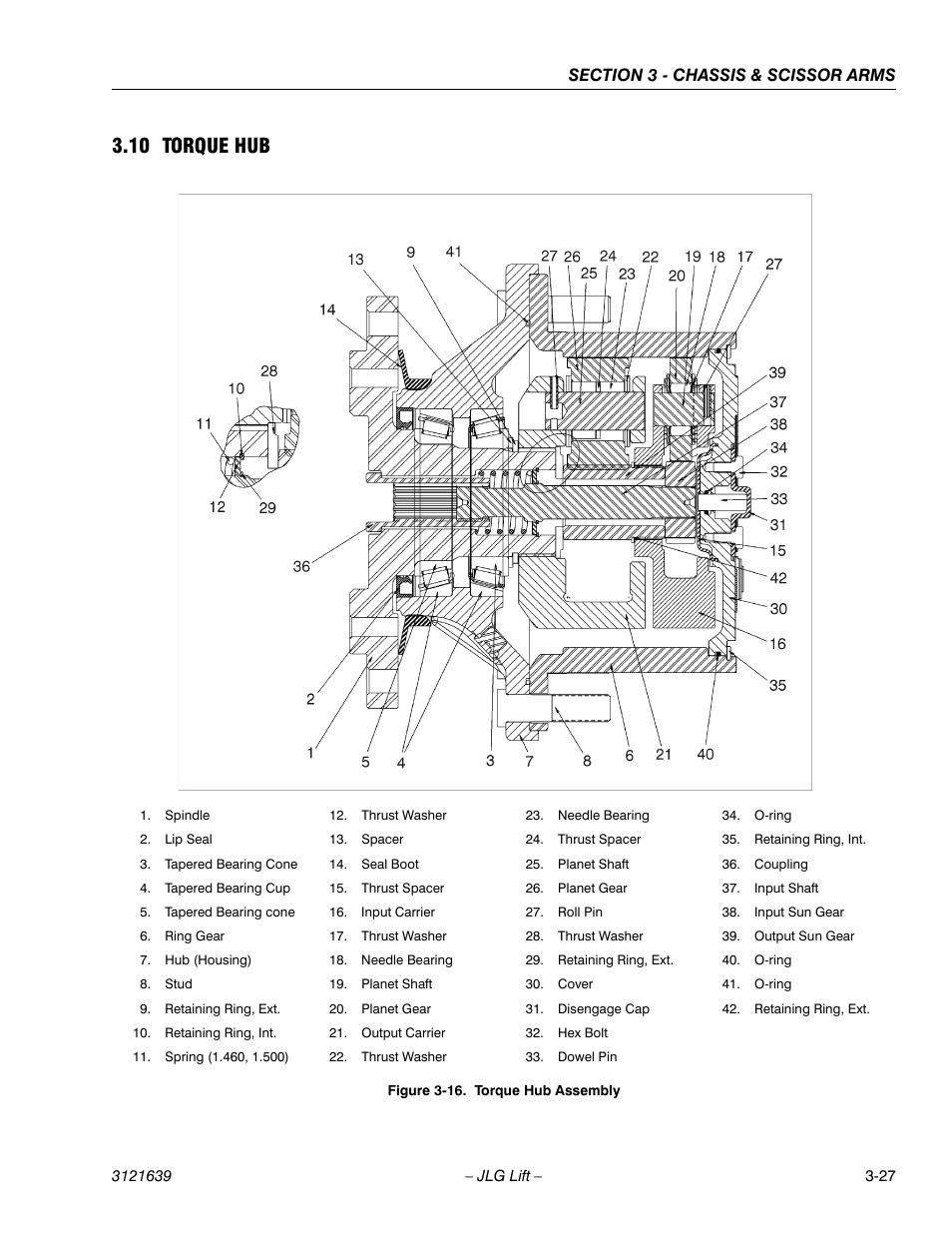 Torque hub -27, Torque hub assembly -27, 10 torque hub | JLG M4069 Service Manual User Manual | Page 59 / 138