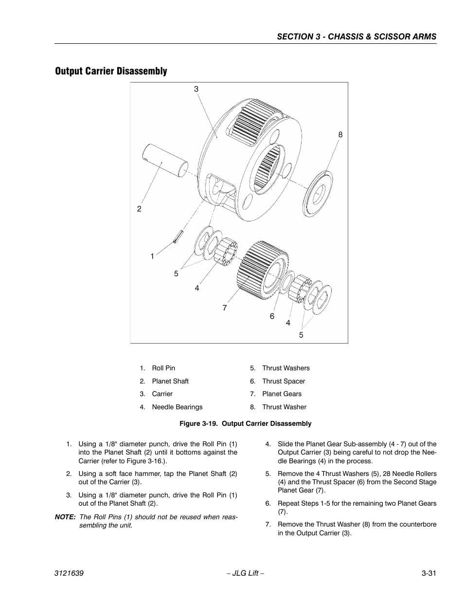 Output carrier disassembly -31, Output carrier disassembly | JLG M4069 Service Manual User Manual | Page 63 / 138