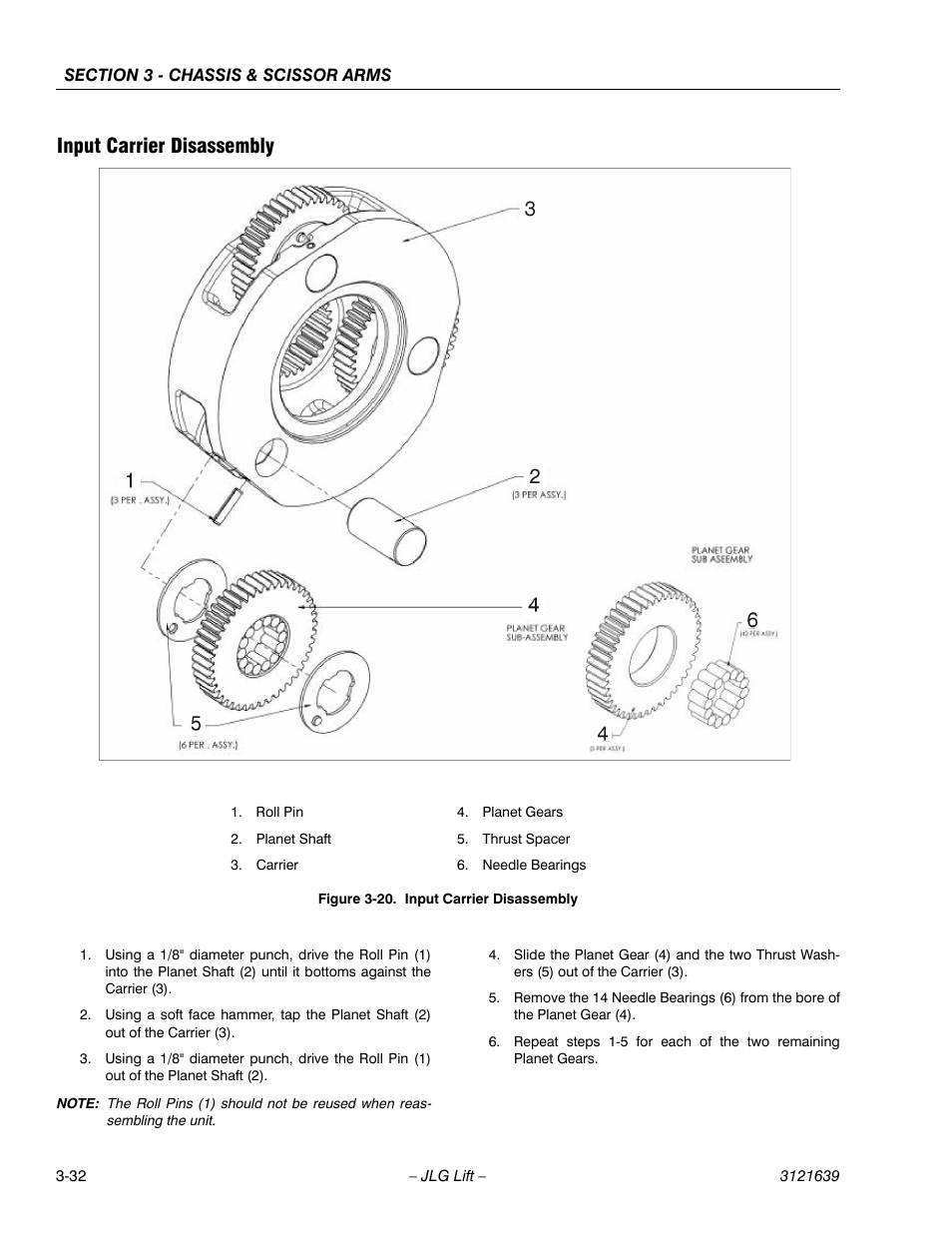 Input carrier disassembly -32, Input carrier disassembly | JLG M4069 Service Manual User Manual | Page 64 / 138