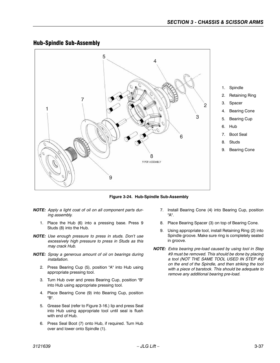 Hub-spindle sub-assembly -37, Hub-spindle sub-assembly | JLG M4069 Service Manual User Manual | Page 69 / 138