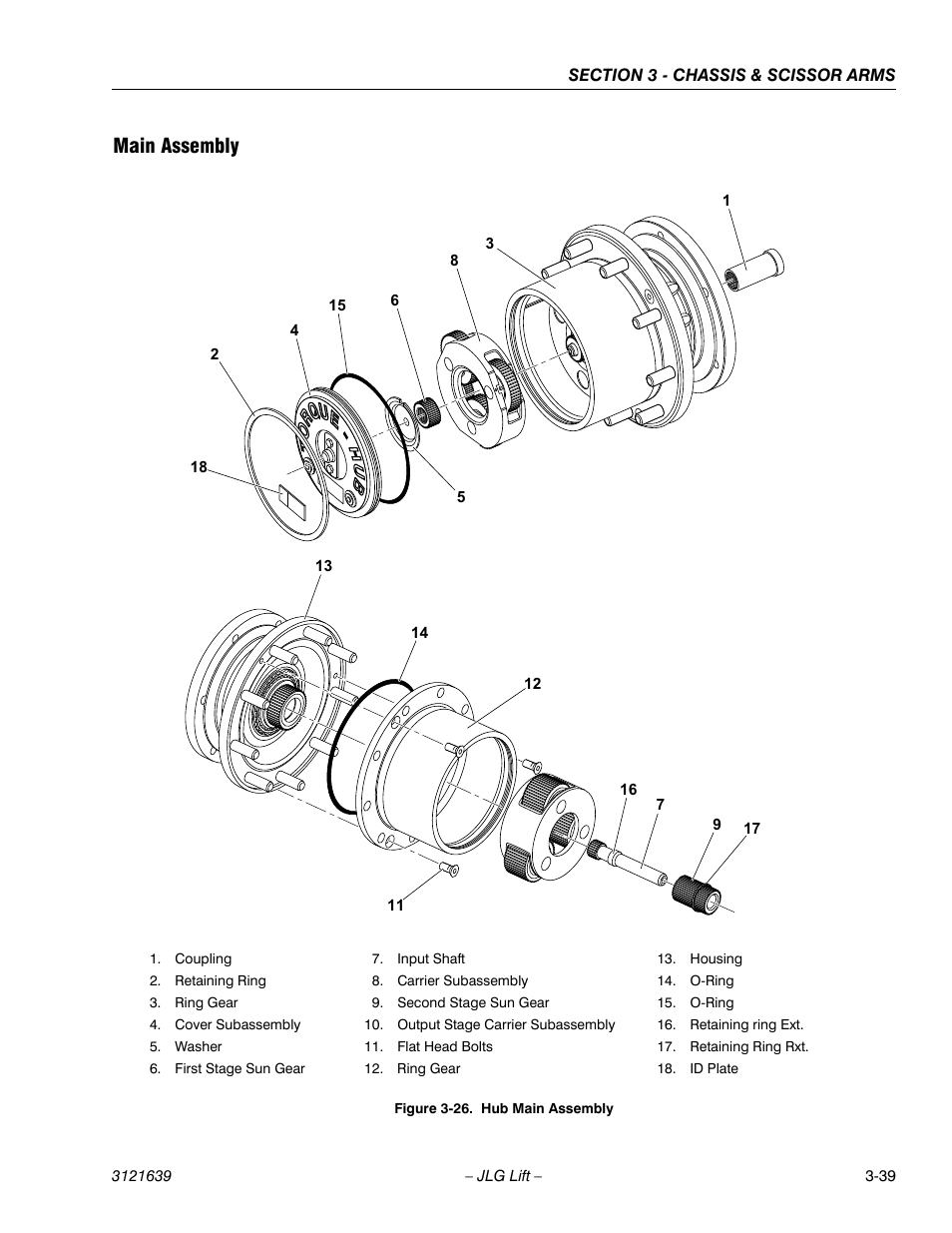 Main assembly -39, Hub main assembly -39, Main assembly | JLG M4069 Service Manual User Manual | Page 71 / 138