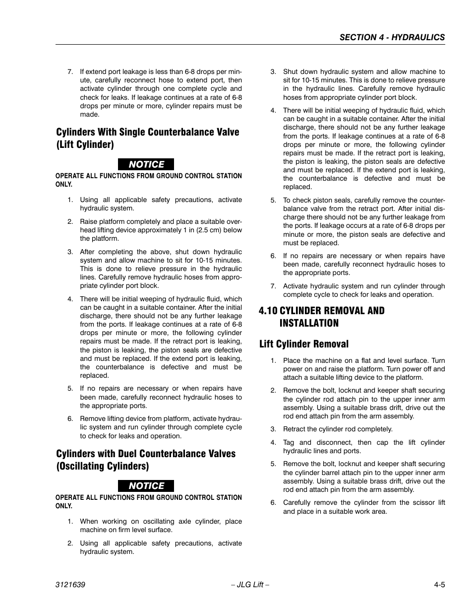 Cylinder removal and installation -5, Lift cylinder removal -5 | JLG M4069 Service Manual User Manual | Page 77 / 138